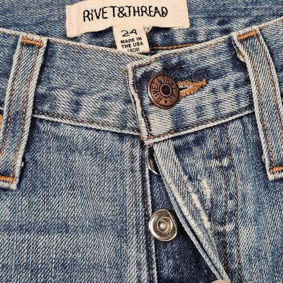 Madewell Rivet & Thread Distressed Straight-Leg Jeans Retro Distressed Size 24 - Picture 15 of 16